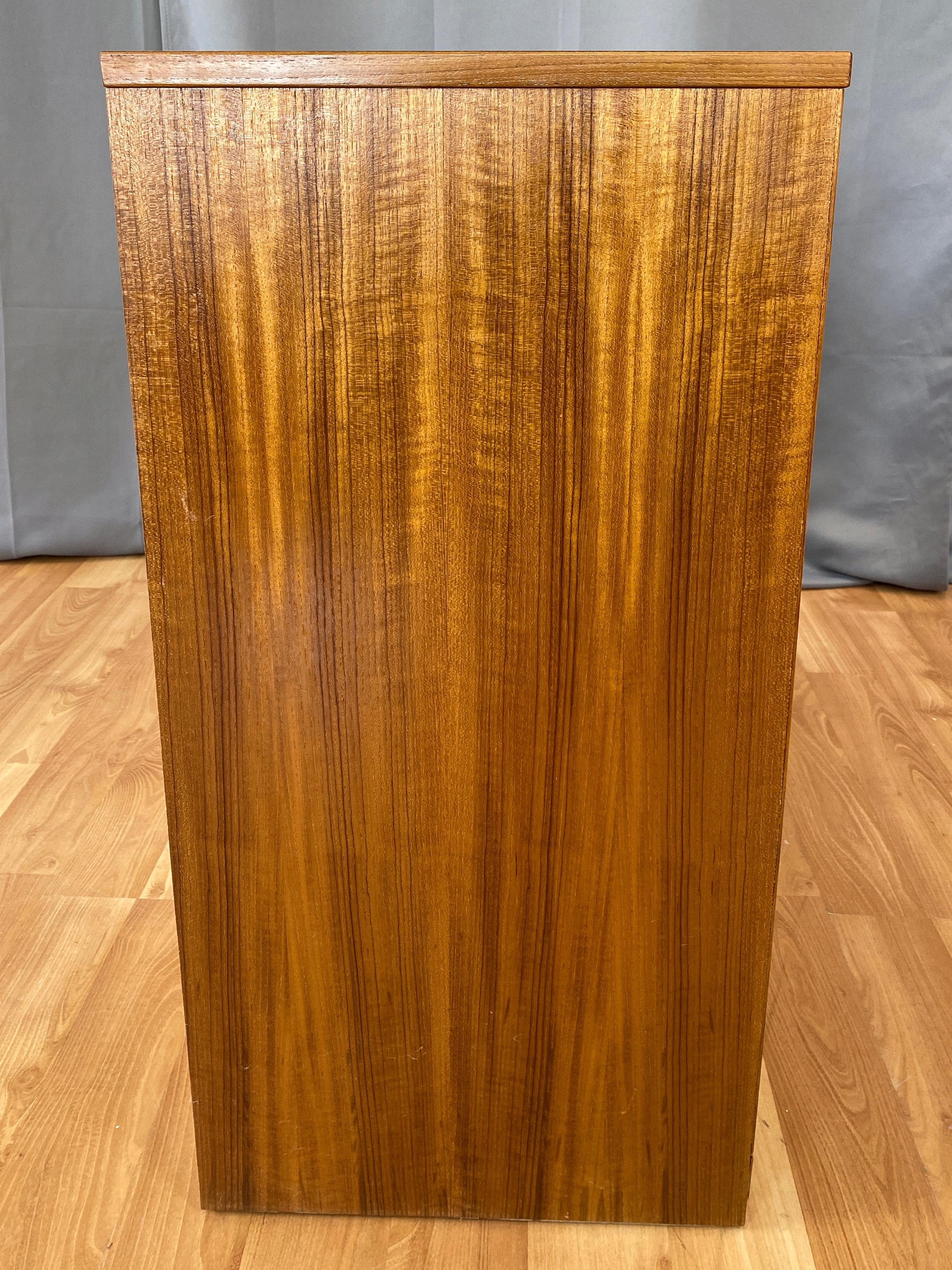 Brass Danish Tambour Front Dual Compartment Teak File Cabinet with Drawers, 1970s