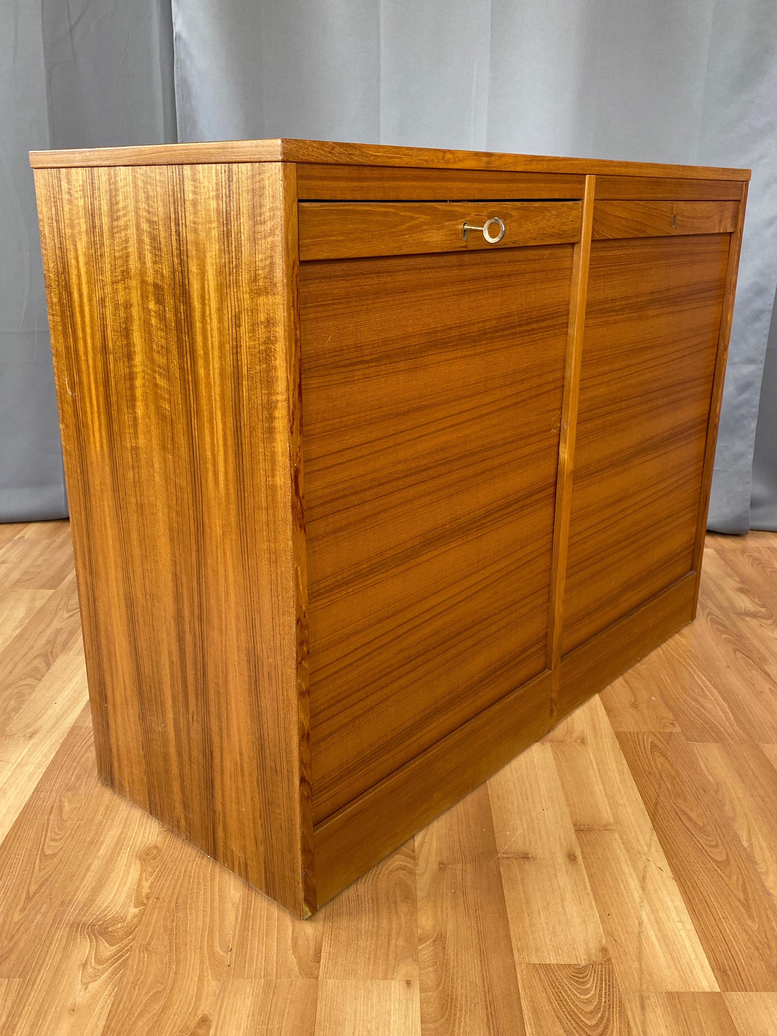 Danish Tambour Front Dual Compartment Teak File Cabinet with Drawers, 1970s 2