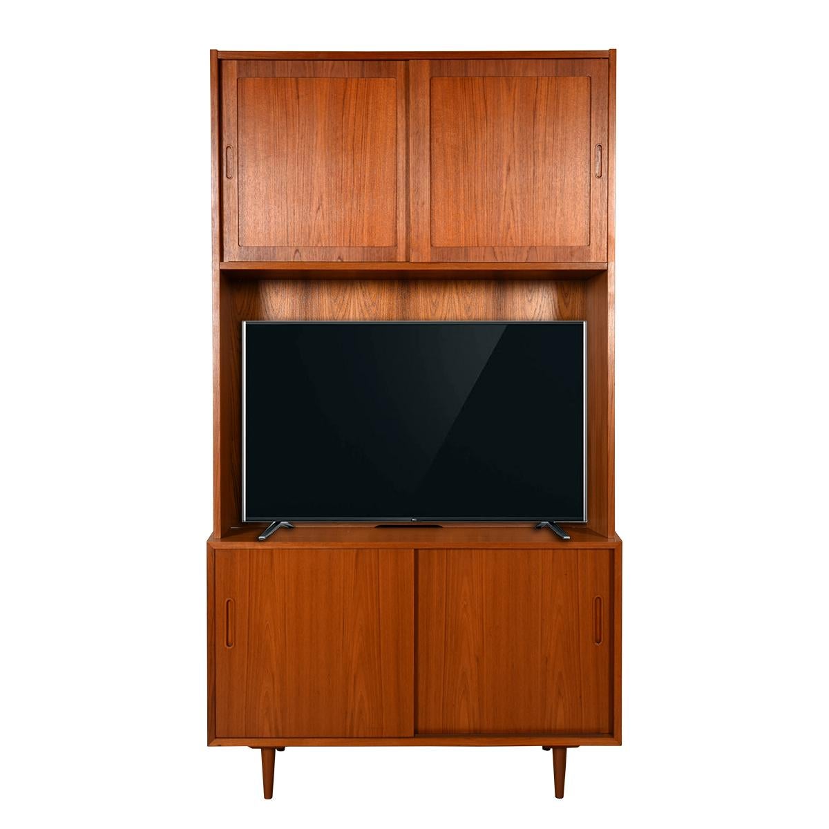 Mid-Century Modern Danish Teak 2-Pc Storage Display Cabinet For Sale