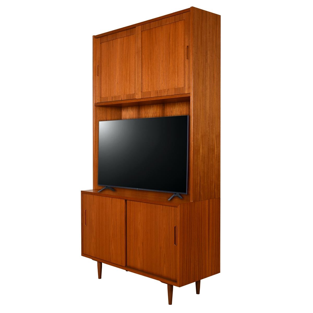20th Century Danish Teak 2-Pc Storage Display Cabinet For Sale