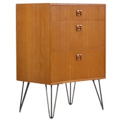Danish Teak 3 Drawer Chest of Drawers Dresser on Hairpin Legs