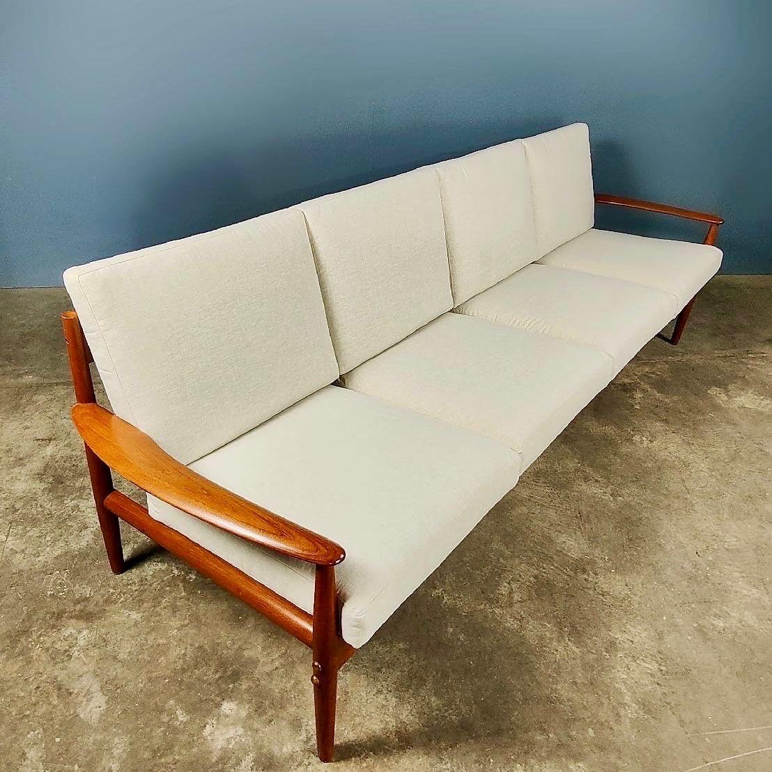New Stock ✅

Mid Century Danish Teak 4 Seater Sofa Mode 118 by Grete Jalk for France & Son or France & Daverkosen

Made in Denmark, in the late 1950s to early 1960s, this four seater sofa has a beautifully sculpted teak frame and newly