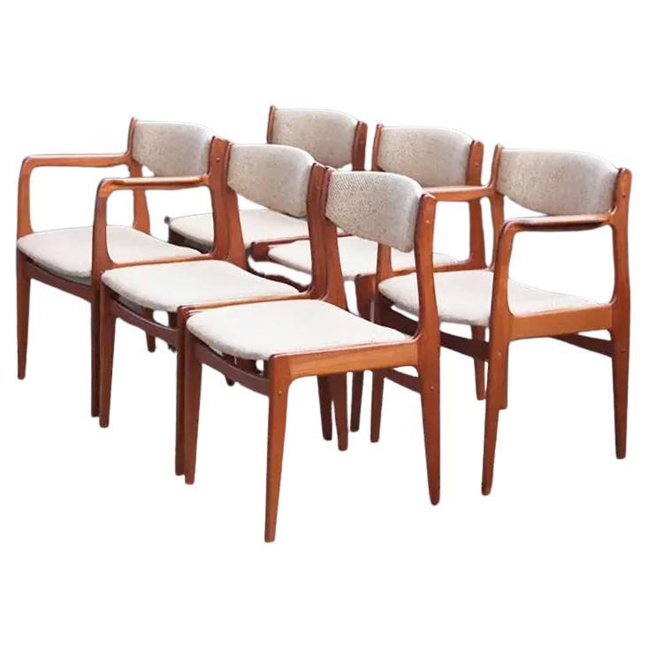 Teck danois 60s 70s Set of 6 Benny A Linden Erik Buch Attributed Teak Chairs en vente