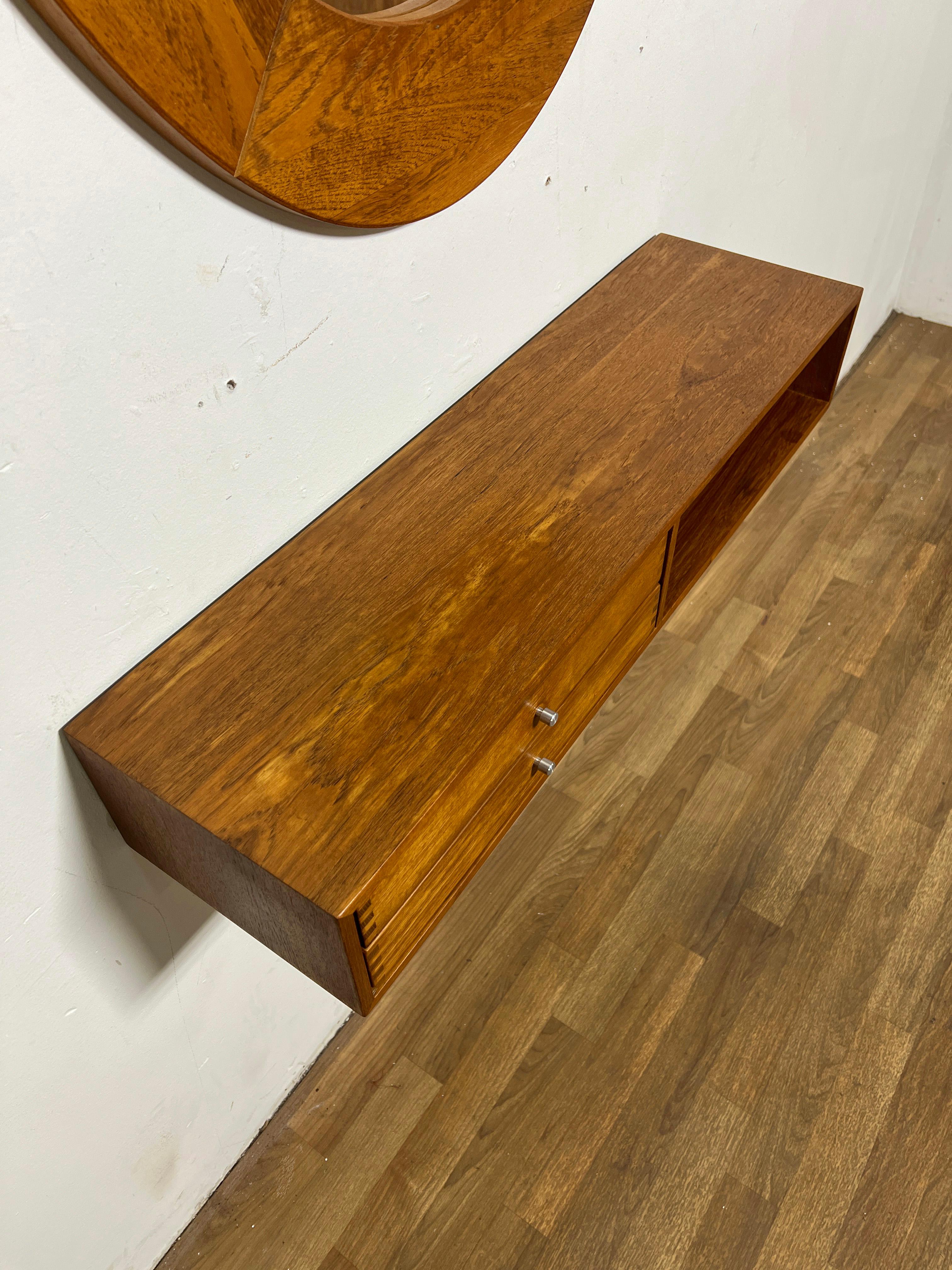 Scandinavian Modern Danish Teak Aksel Kjersgaard Console With Pedersen & Hansen Mirror Circa '60s