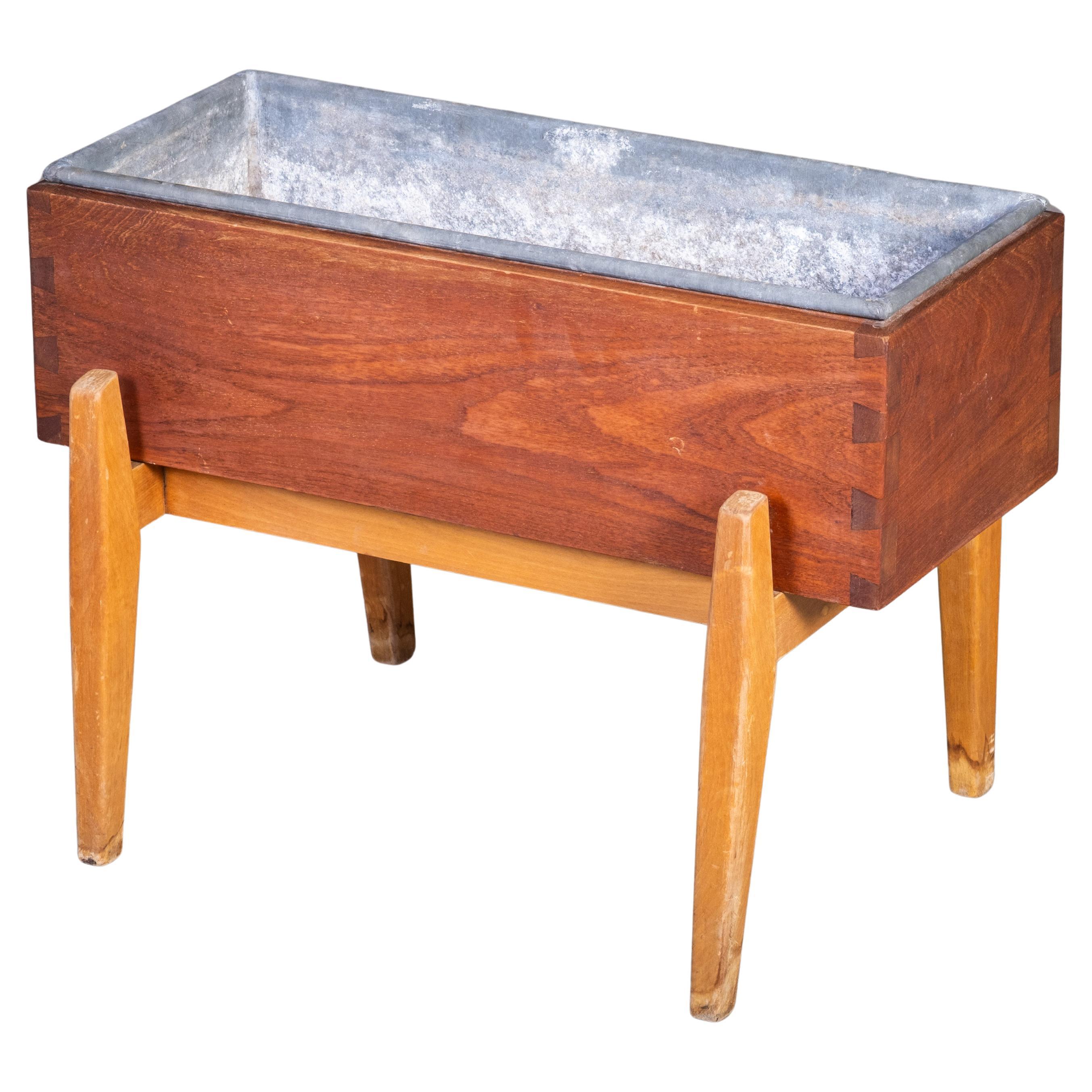 Danish Teak and Beech Planter with Zinc Liner, 1950s For Sale