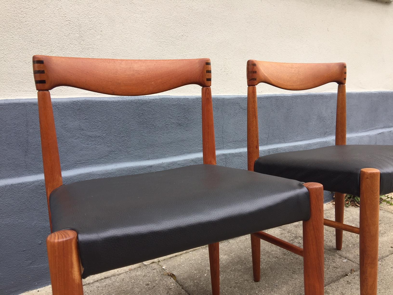 Danish Teak and Black Leather Dining Chairs, H. W. Klein, Bramin 1960s, Set of 4 For Sale 2
