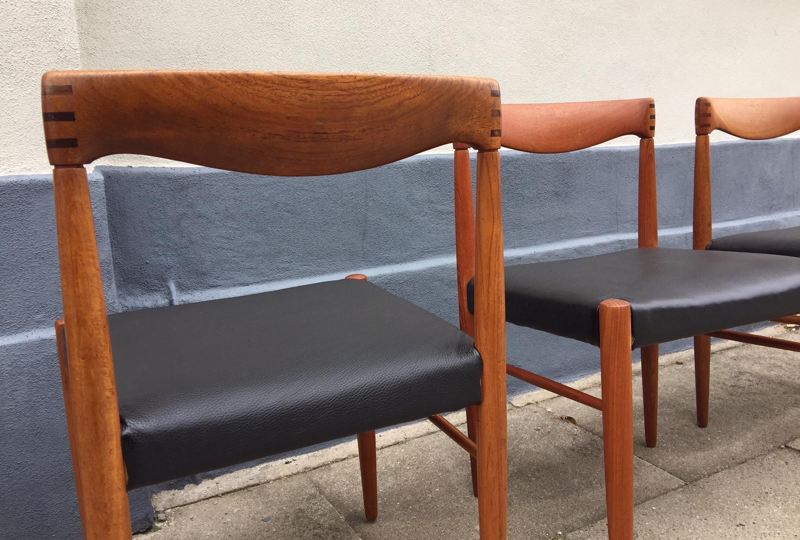 Danish Teak and Black Leather Dining Chairs, H. W. Klein, Bramin 1960s, Set of 4 For Sale 3