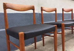 Danish Teak and Black Leather Dining Chairs, H. W. Klein, Bramin 1960s, Set of 4