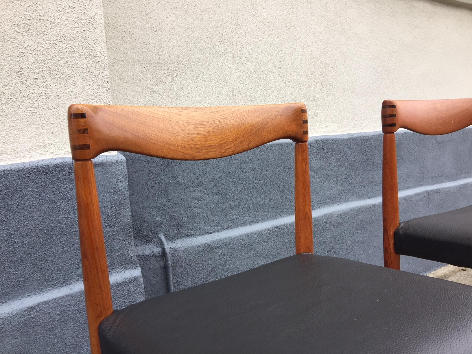 Danish Teak and Black Leather Dining Chairs, H. W. Klein, Bramin 1960s, Set of 4 For Sale 1