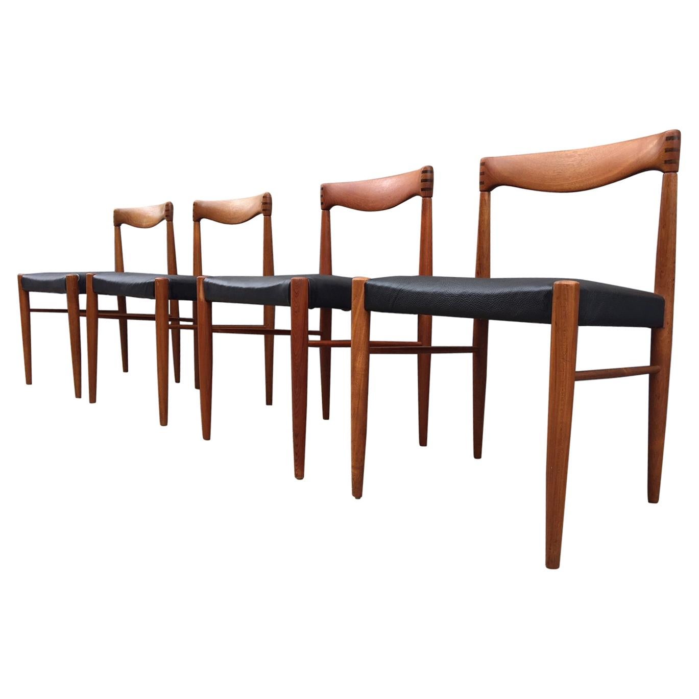 Danish Teak and Black Leather Dining Chairs, H. W. Klein, Bramin 1960s, Set of 4
