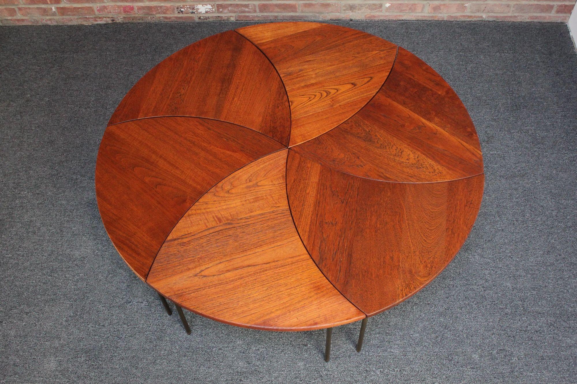 Set of six 'crescent-form' Model 523 side tables designed by Peter Hvidt and Orla Mølgaard-Nielsen for France and Daverkosen (ca. 1953, Denmark - early edition pre-France & Son which produced these tables almost a decade later in 1962). 
Segments