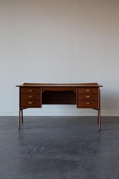 Danish Teak and Cane Desk by Svend Aage Madsen for Sigurd Hansen Møbelfabrik