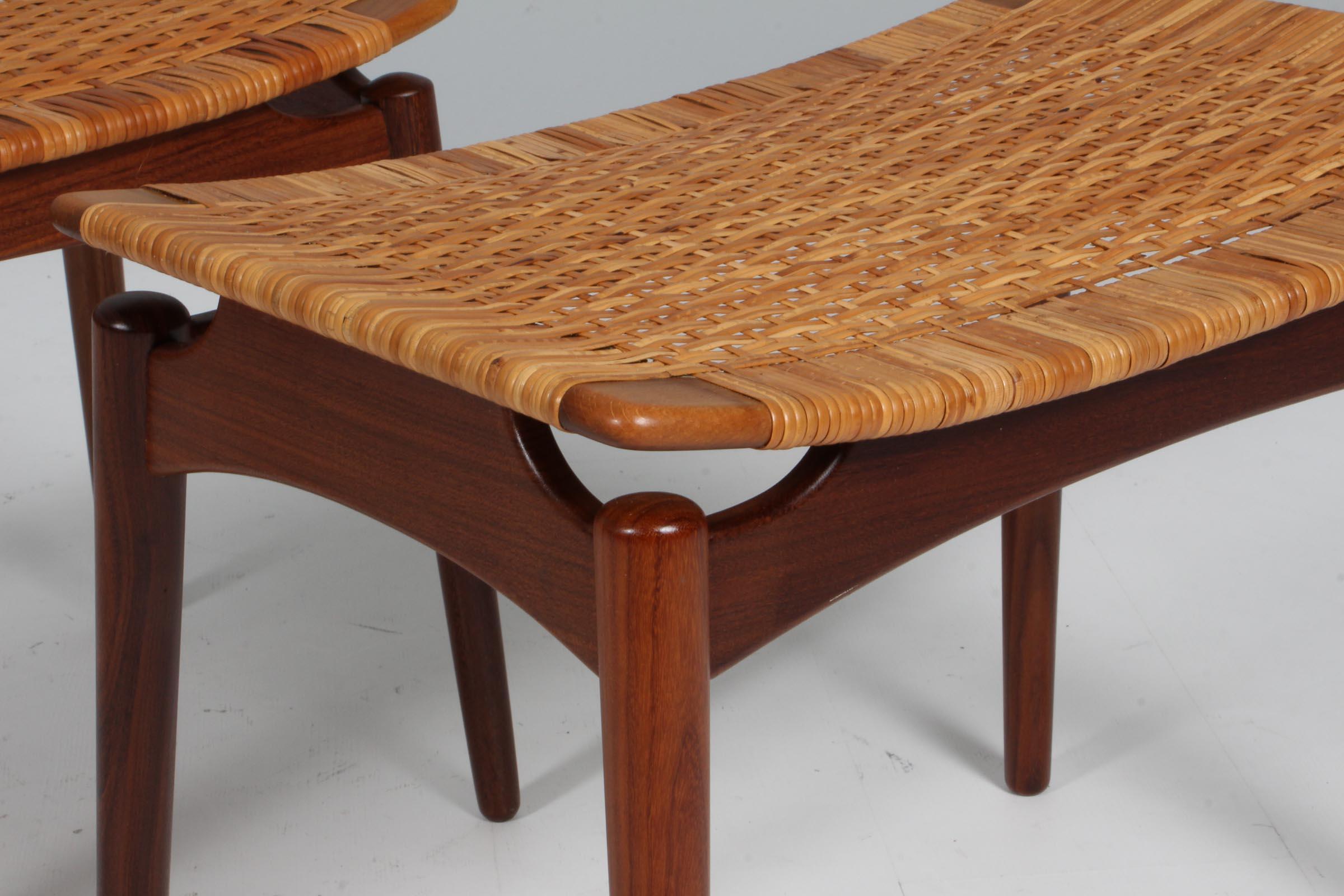 Danish Teak and Cane pair of Stools from Ølholm Møbelfabrik, 1950s In Good Condition In Esbjerg, DK