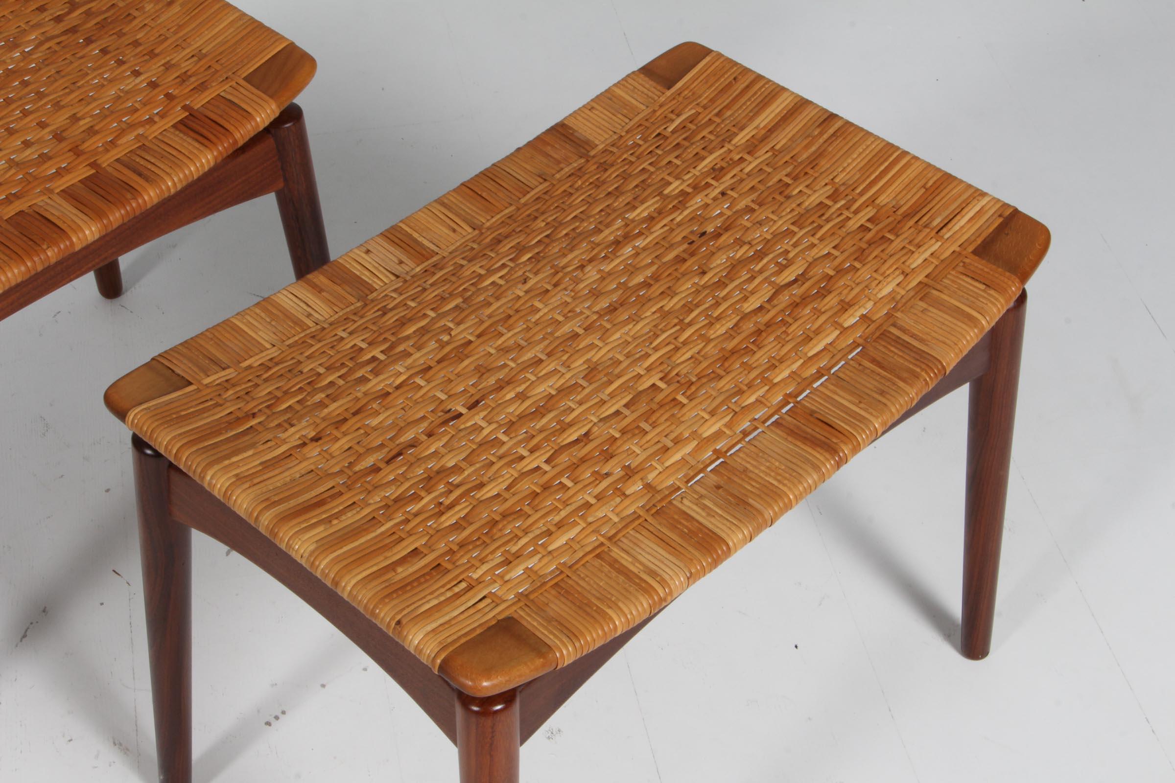 Mid-20th Century Danish Teak and Cane pair of Stools from Ølholm Møbelfabrik, 1950s