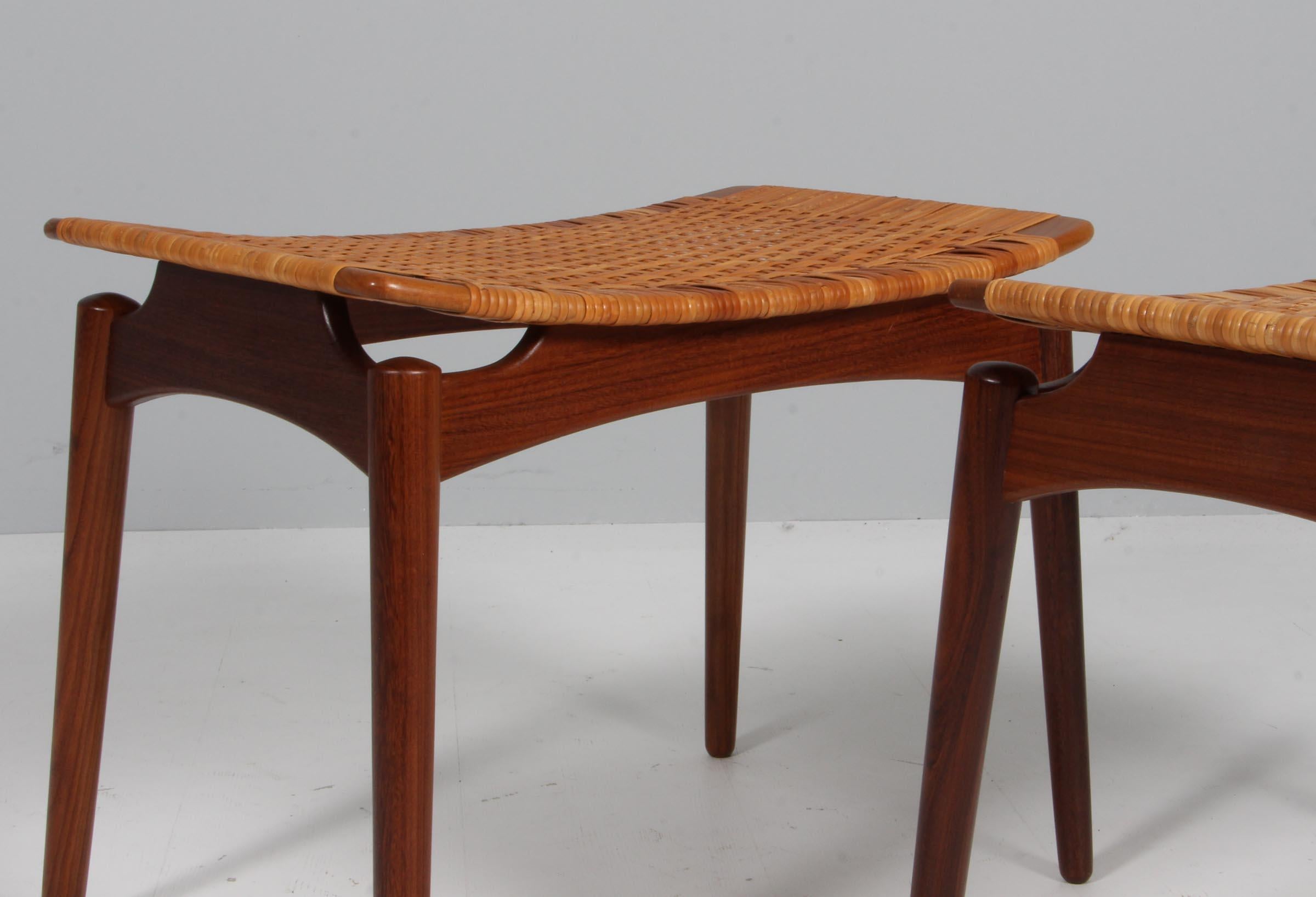 Danish Teak and Cane pair of Stools from Ølholm Møbelfabrik, 1950s 3