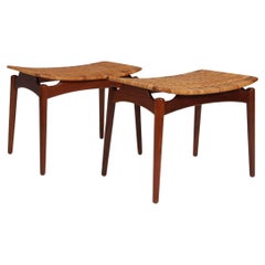 Danish Teak and Cane pair of Stools from Ølholm Møbelfabrik, 1950s