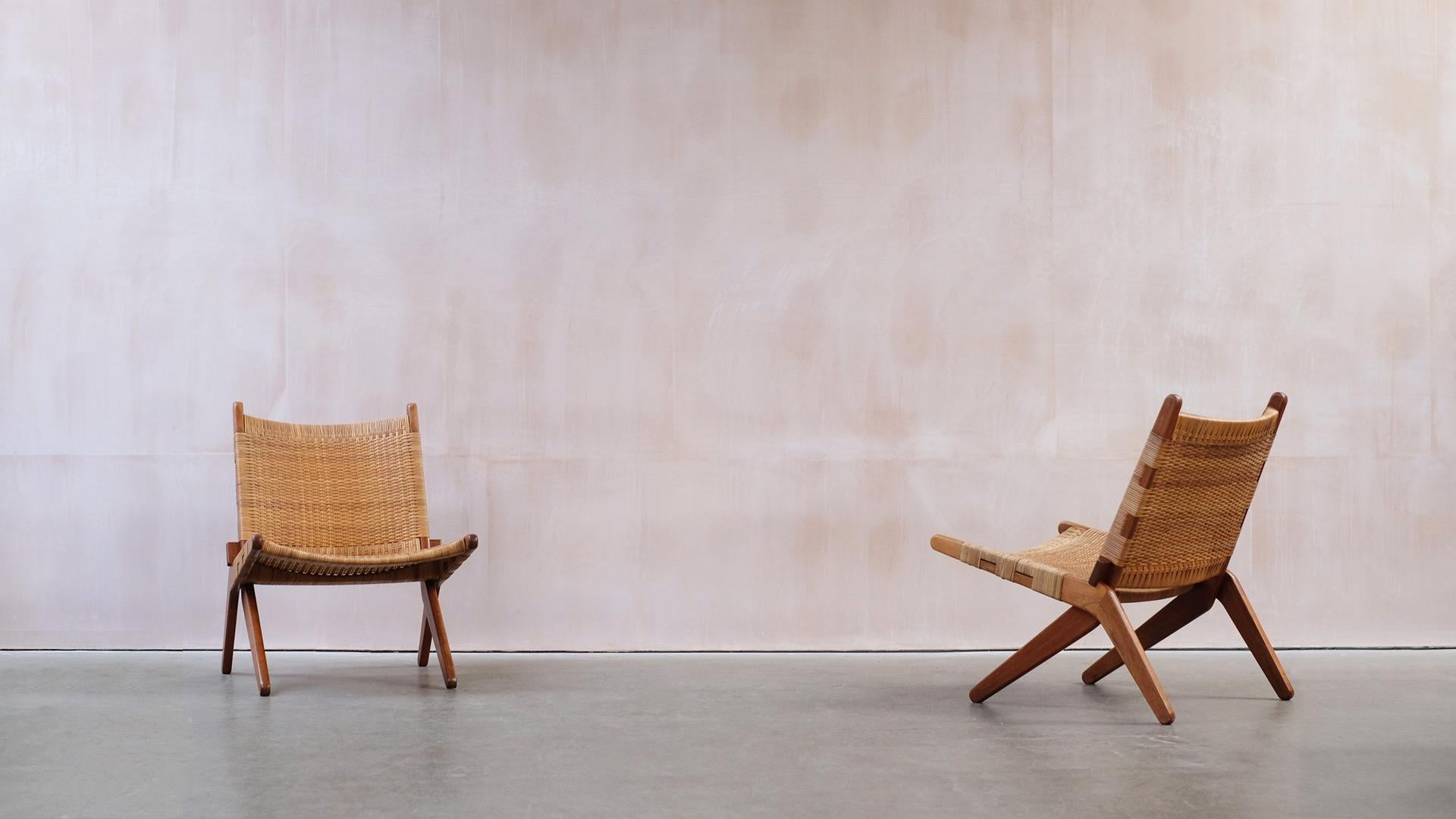 Scandinavian Modern Danish Teak and Cane Scissor Chairs