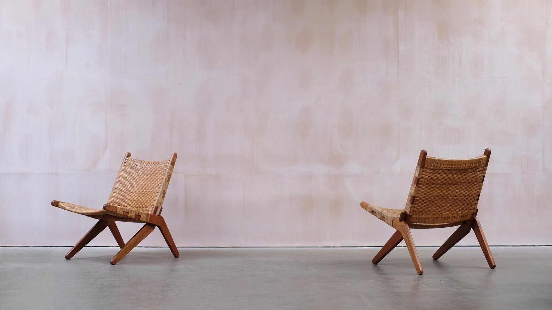 Danish Teak and Cane Scissor Chairs In Good Condition In Epperstone, Nottinghamshire