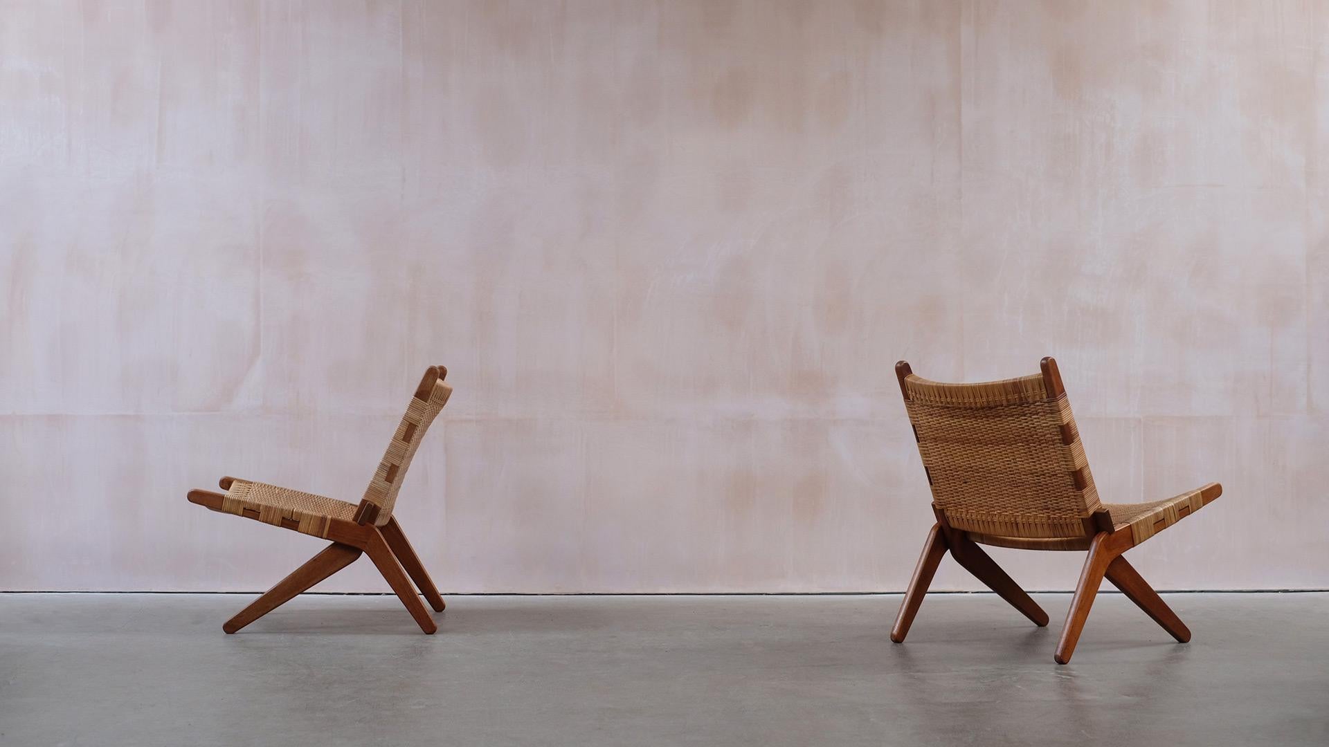 Danish Teak and Cane Scissor Chairs 1