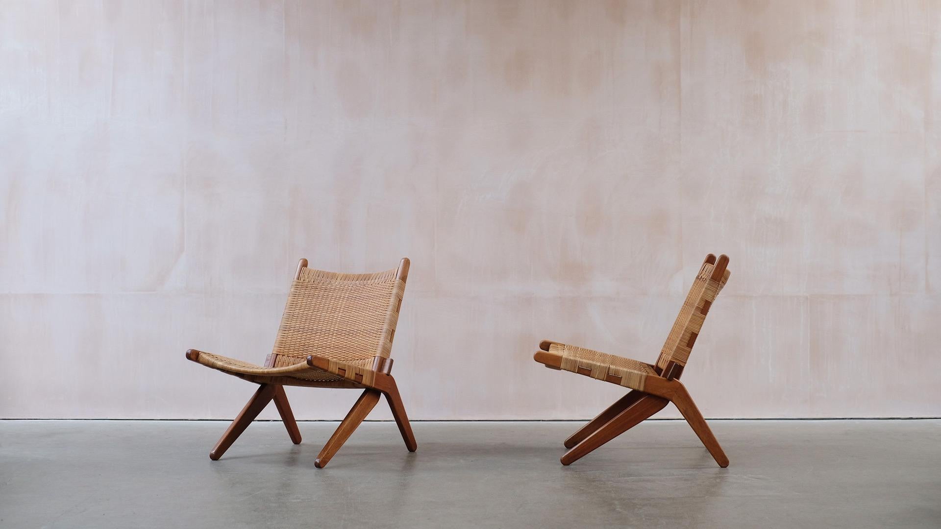 Danish Teak and Cane Scissor Chairs 3