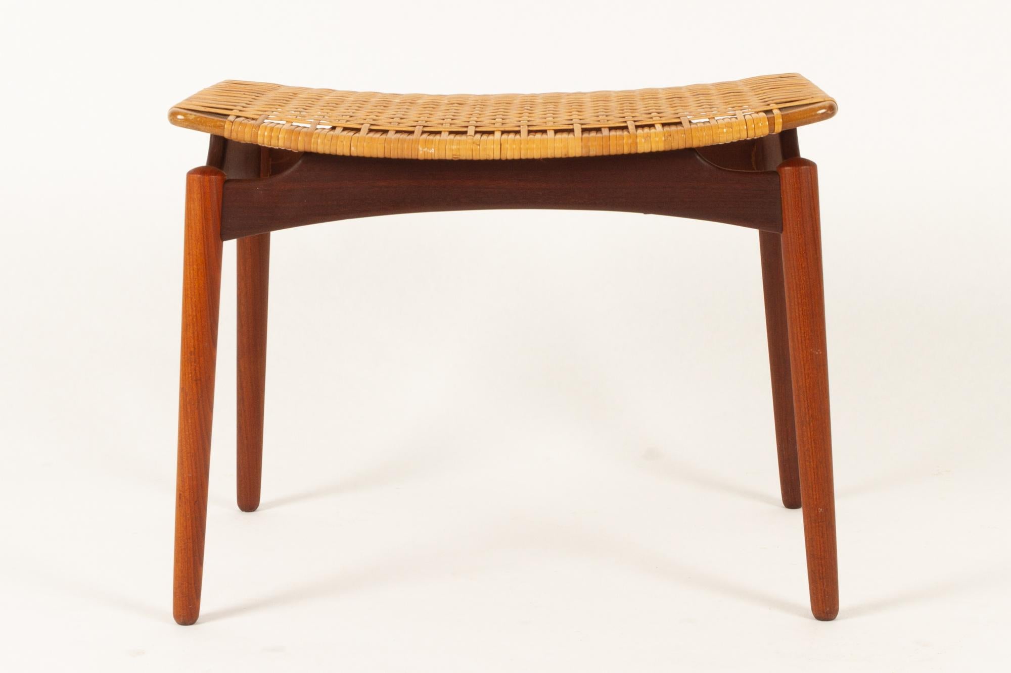 Danish Teak and Cane Stool from Ølholm Møbelfabrik, 1950s In Good Condition In Asaa, DK