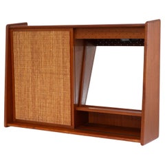 Danish Teak and Cane Wall Mounted Vanity Cabinet with Mirror, 1960s.