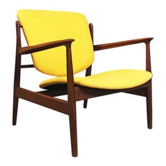Danish Teak and Cotton FD.136 Armchair, by Finn Juhl for France and Son, 1960s