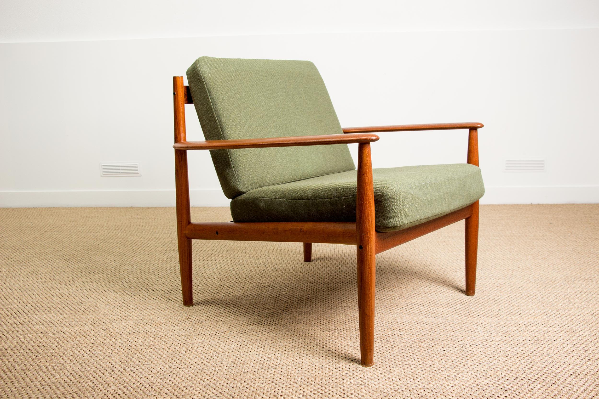 Scandinavian Modern Danish Teak and Fabric Armchair Model 128 by Grete Jalk for France & Son, 1960