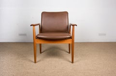 Danish Teak and Leather Armchair Model 209 "Diplomat" by Finn Juhl for Cado.