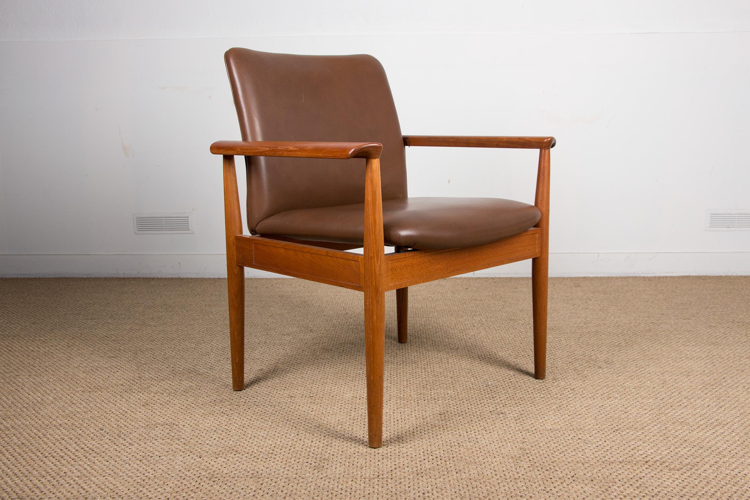 Scandinavian Modern Danish Teak and Leather Armchair Model 209 