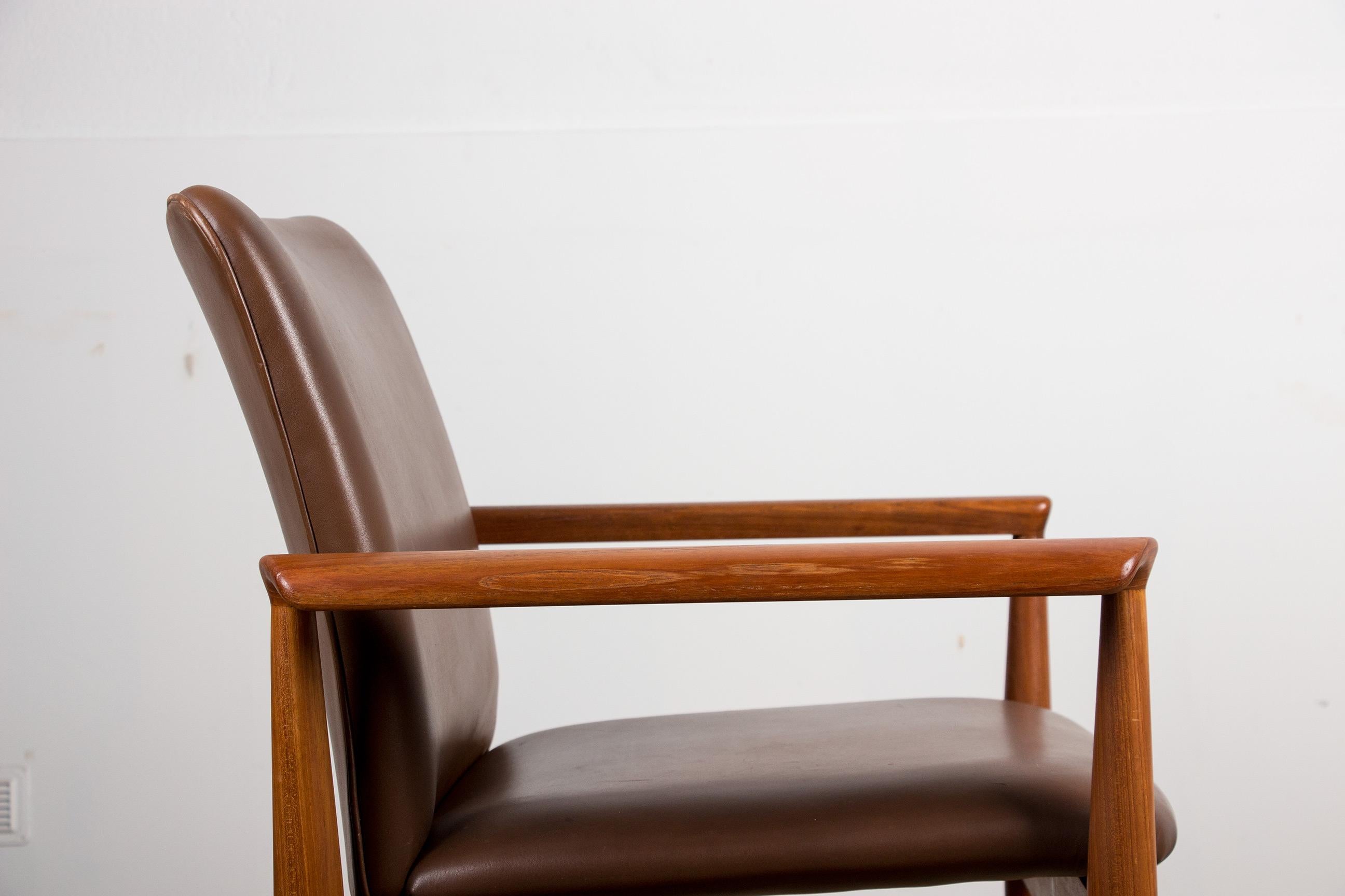 Danish Teak and Leather Armchair Model 209 