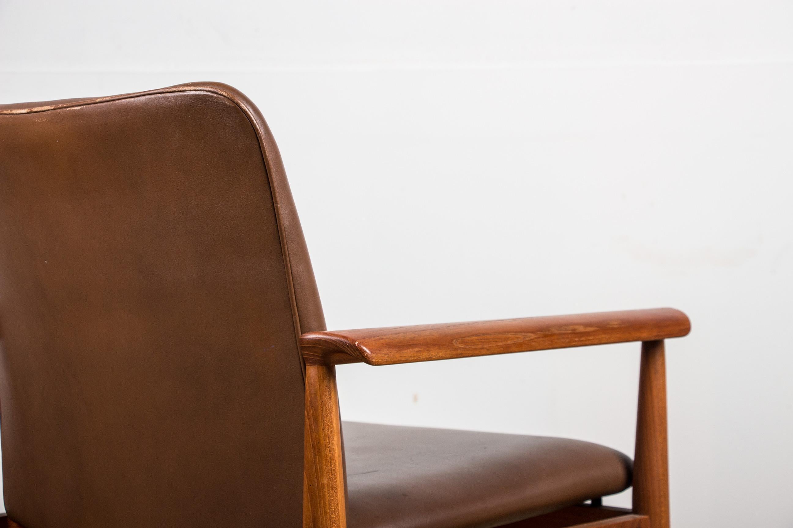 Danish Teak and Leather Armchair Model 209 