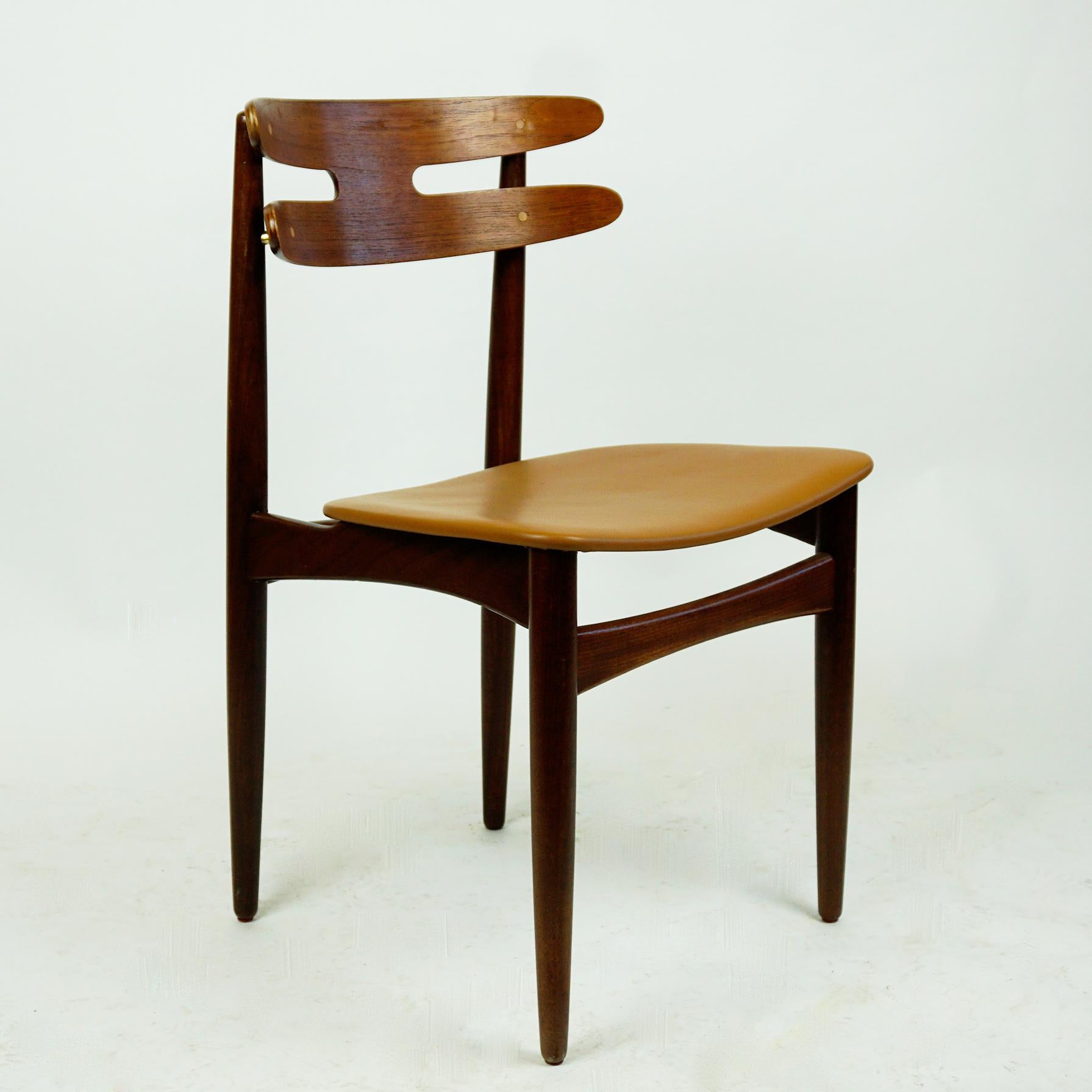 Sedia da pranzo danese in teak e pelle Mod. 178 di Johannes Andersen per Bramin in vendita 3