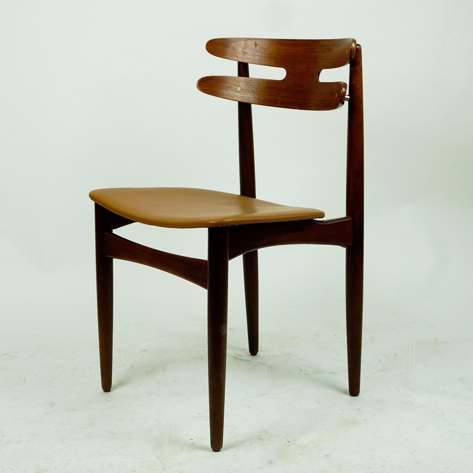 Sedia da pranzo danese in teak e pelle Mod. 178 di Johannes Andersen per Bramin In condizioni buone in vendita a Vienna, AT