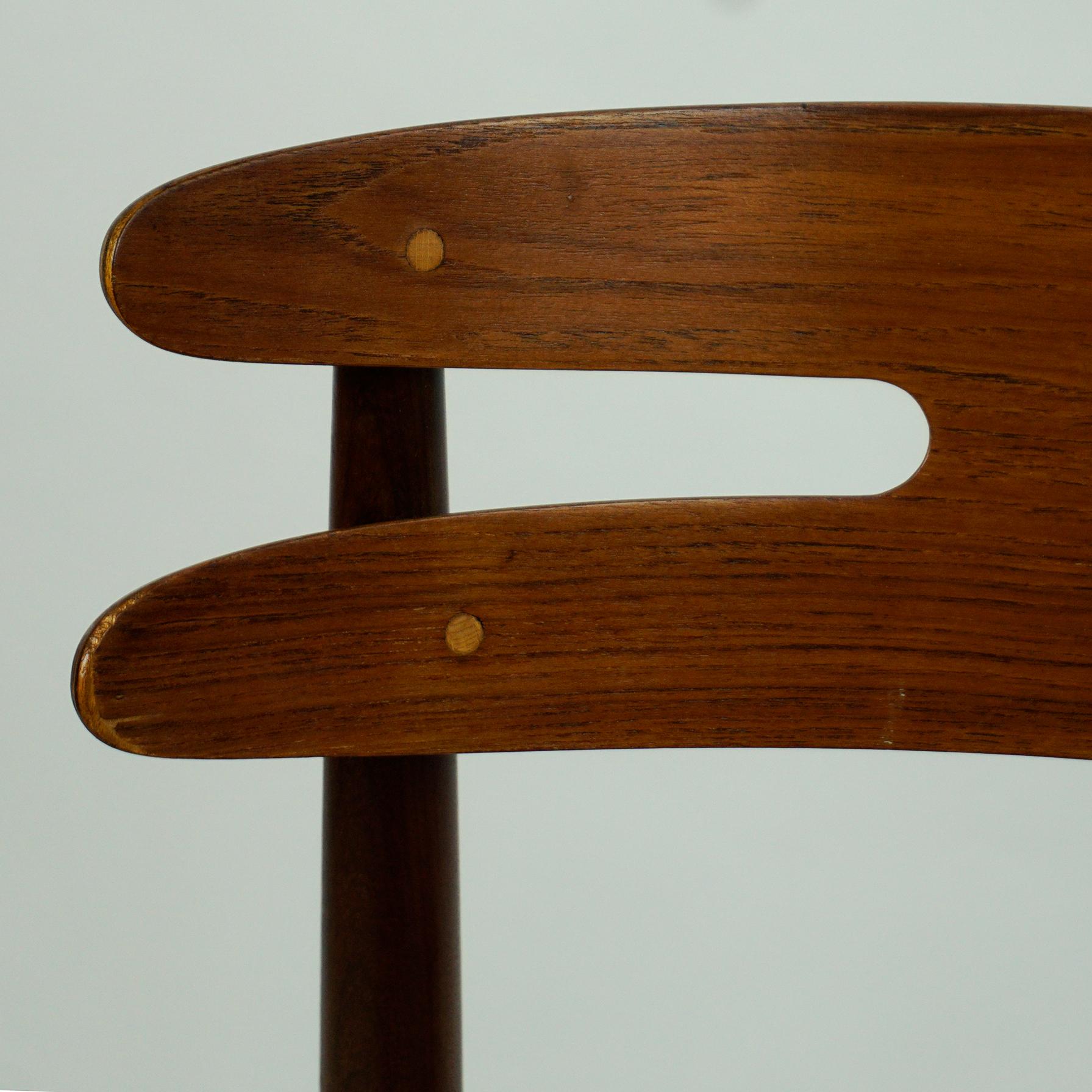 Sedia da pranzo danese in teak e pelle Mod. 178 di Johannes Andersen per Bramin in vendita 1