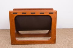 Danish Teak and Leather Magazine Rack Aksel Kjersgaard for Salin Møbler 1960.