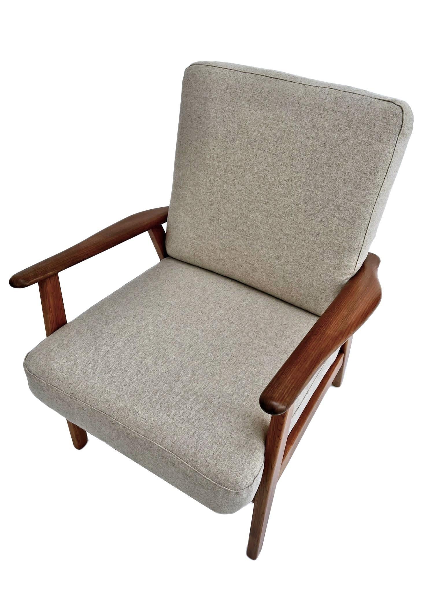 Danish Teak and Oak Cream Wool Lounge Armchair Midcentury Chair, 1960s 5
