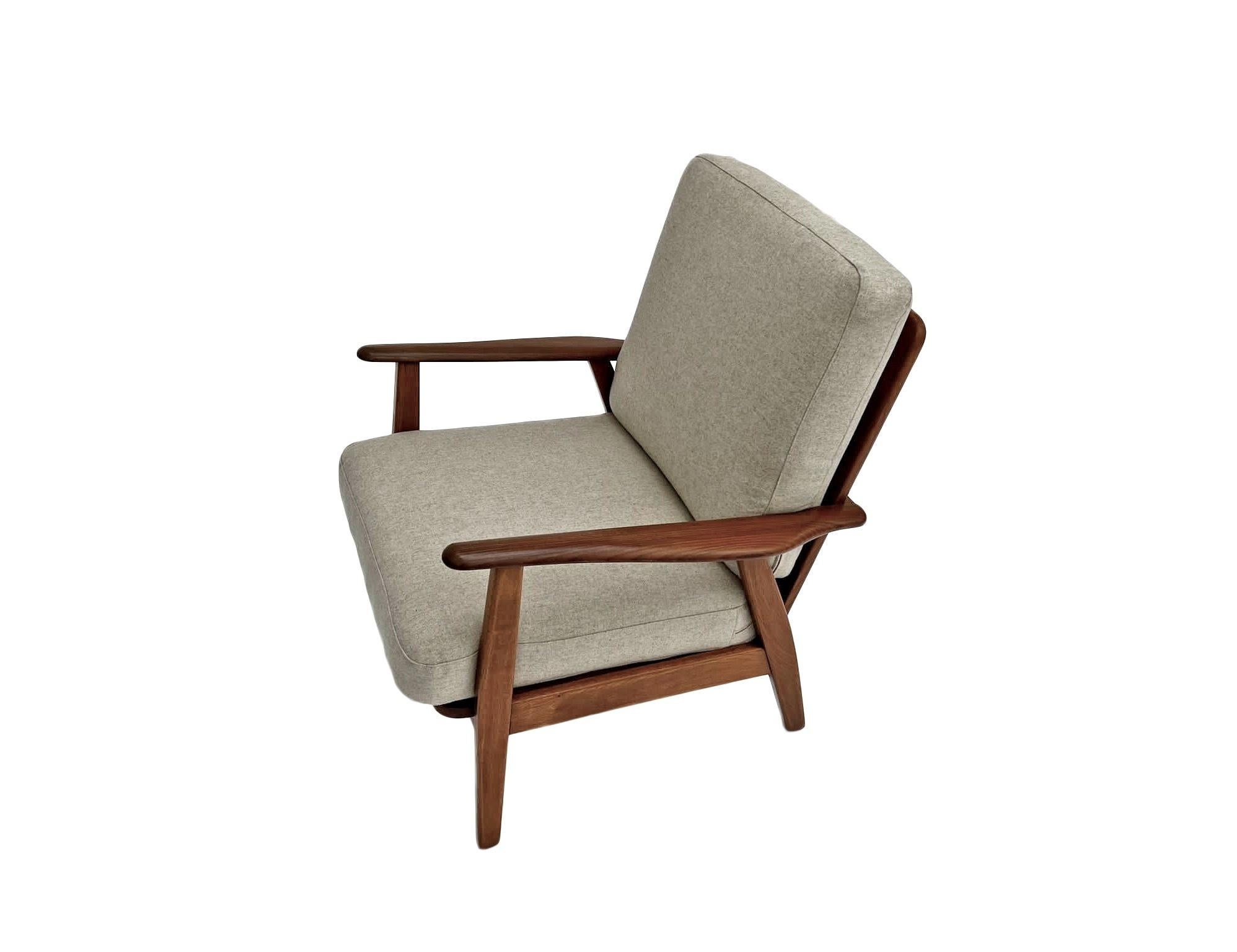 Danish Teak and Oak Cream Wool Lounge Armchair Midcentury Chair, 1960s 8