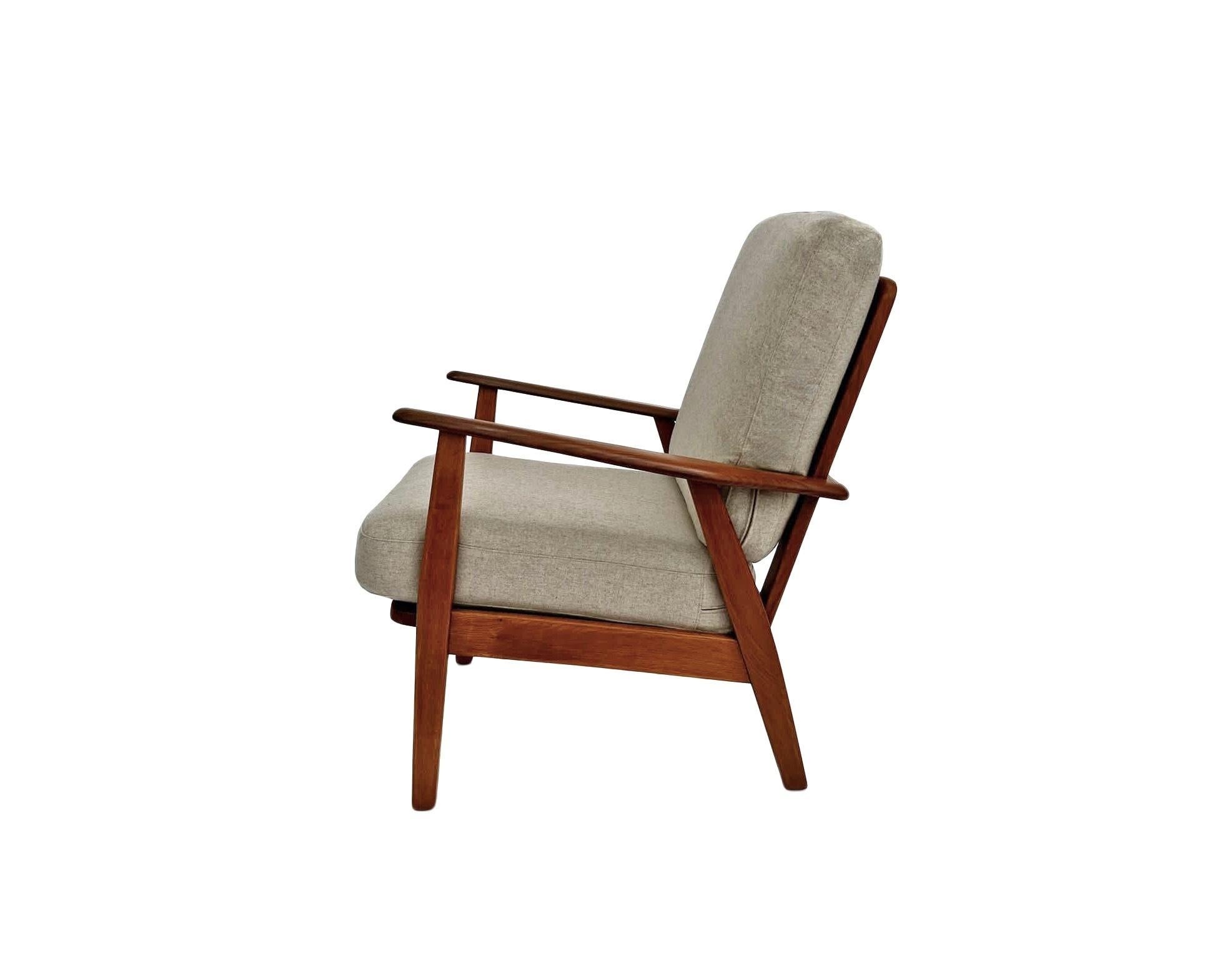 Mid-Century Modern Danish Teak and Oak Cream Wool Lounge Armchair Midcentury Chair, 1960s