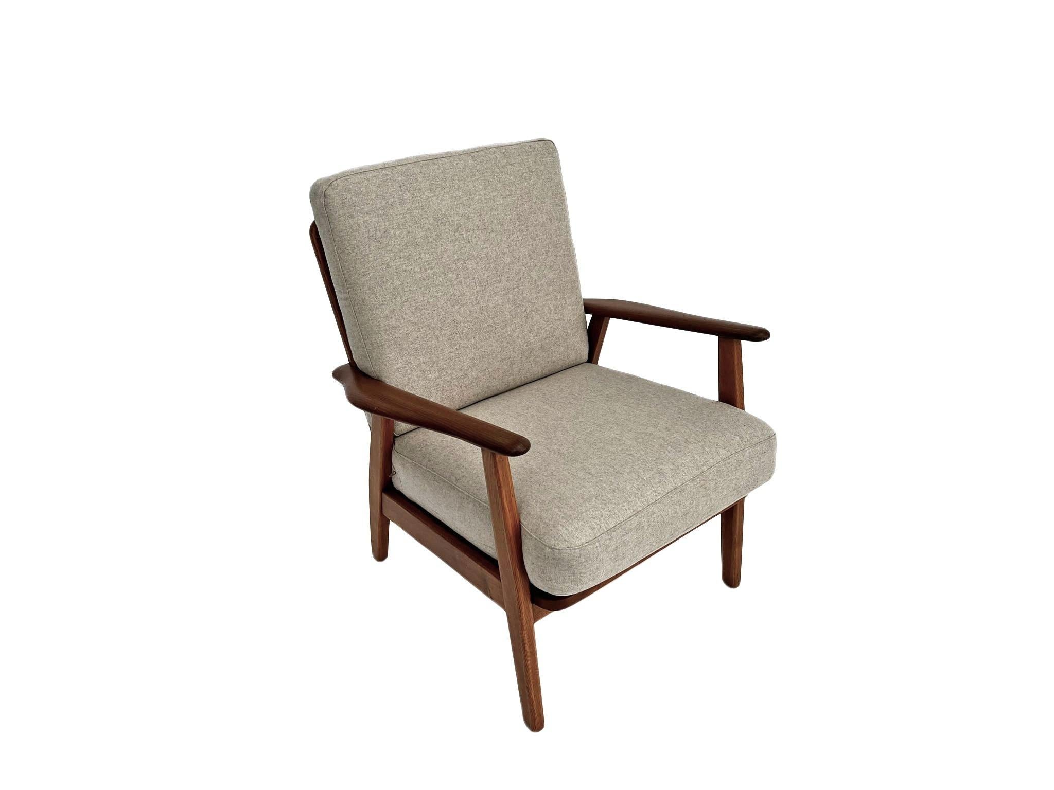 20th Century Danish Teak and Oak Cream Wool Lounge Armchair Midcentury Chair, 1960s