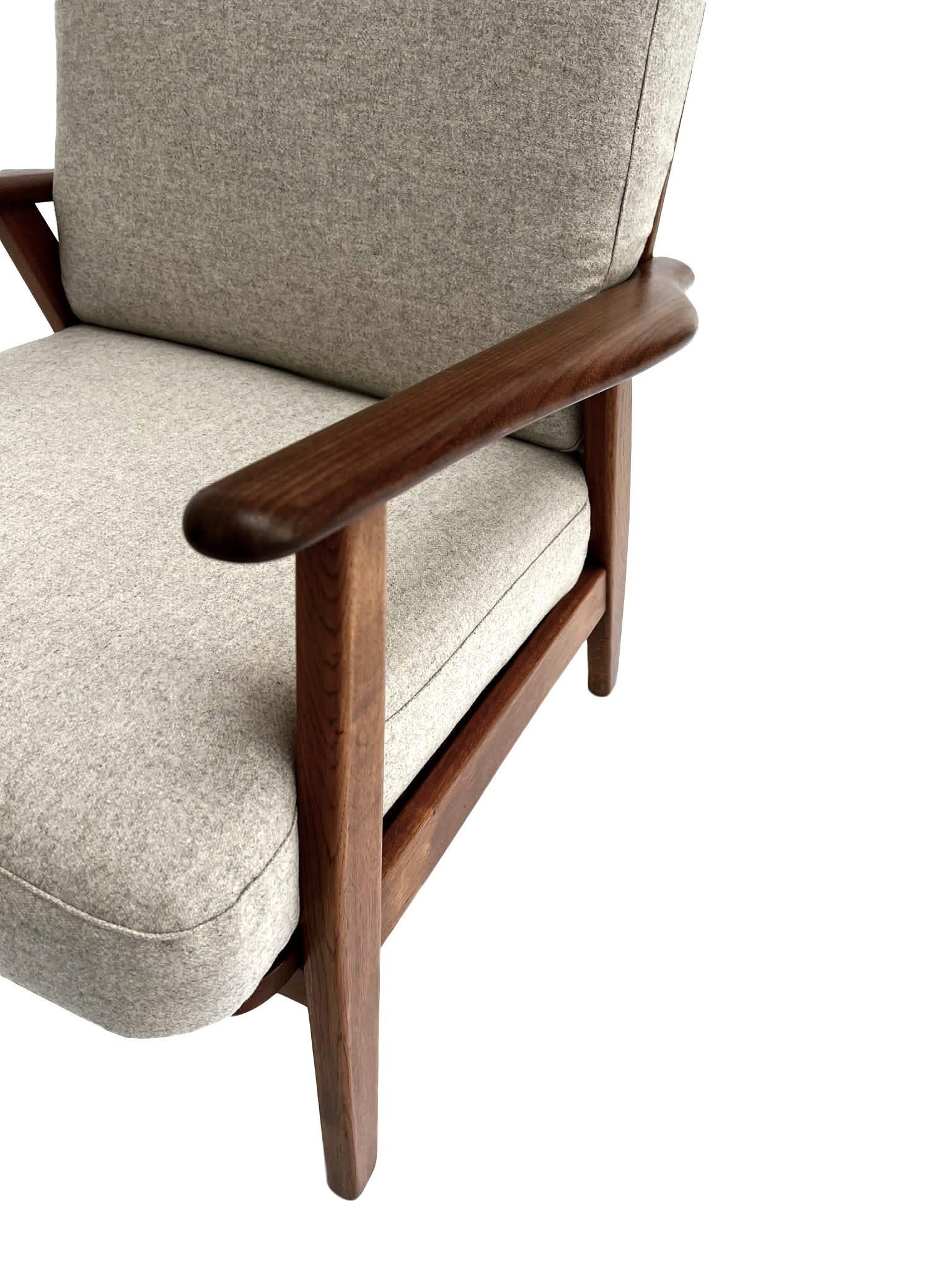 Danish Teak and Oak Cream Wool Lounge Armchair Midcentury Chair, 1960s 1