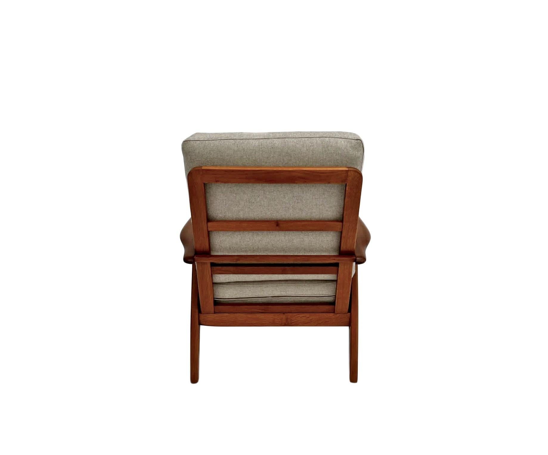 Danish Teak and Oak Cream Wool Lounge Armchair Midcentury Chair, 1960s 2