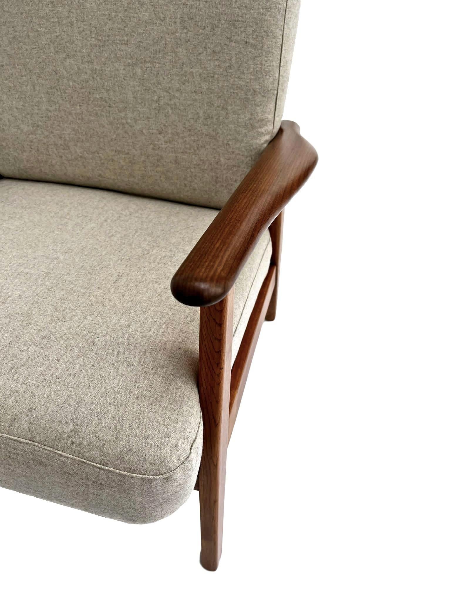 Danish Teak and Oak Cream Wool Lounge Armchair Midcentury Chair, 1960s 3