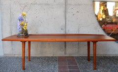 Danish Teak and Oak Surfboard Coffee Table Flared Edges by Trioh, 1960s