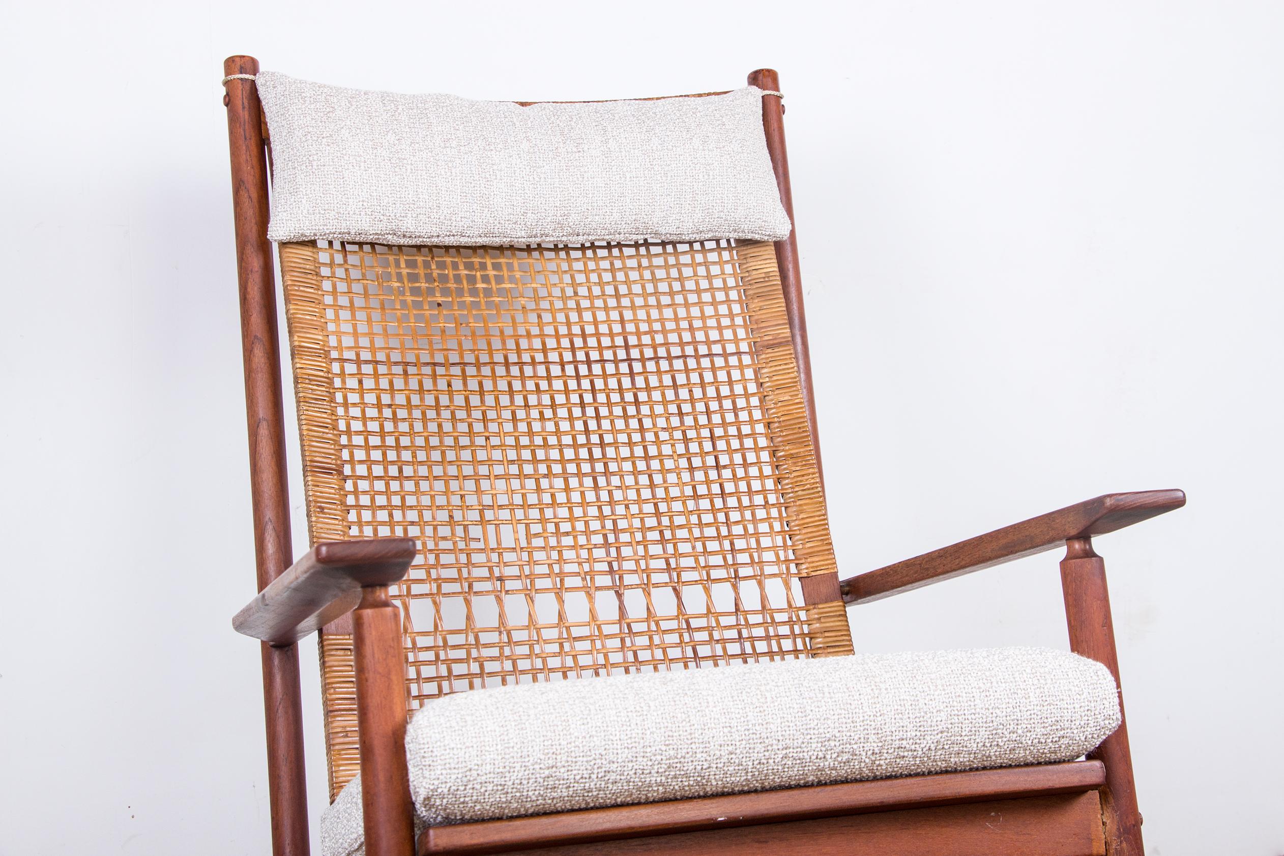 Mid-20th Century Danish Teak and Rattan Rocking Armchair by Hans Olsen for Juul Kristensen, 1960
