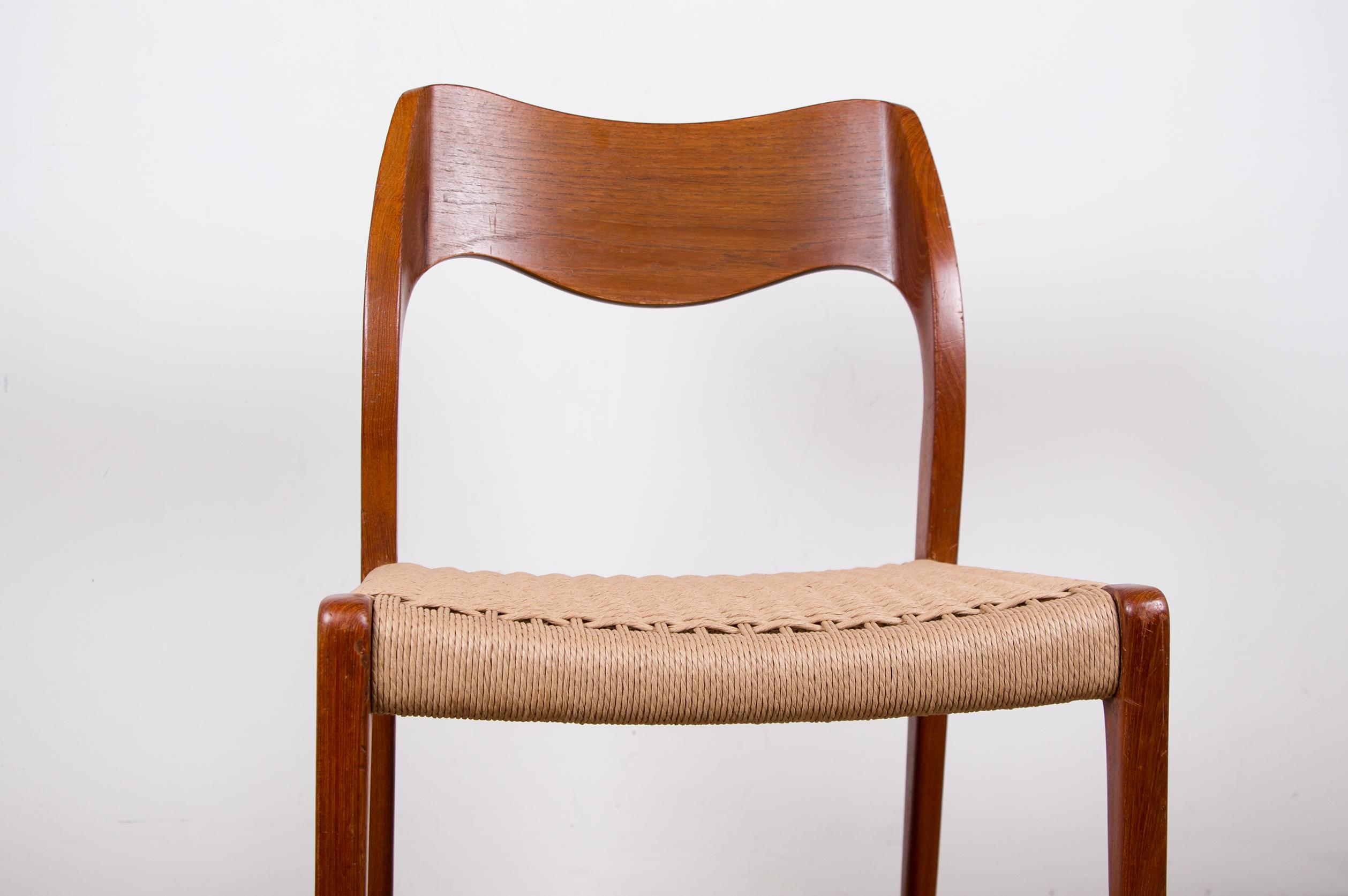 Scandinavian Modern Danish Teak and rope chair, model 71 by Niels Otto Moller 1960.