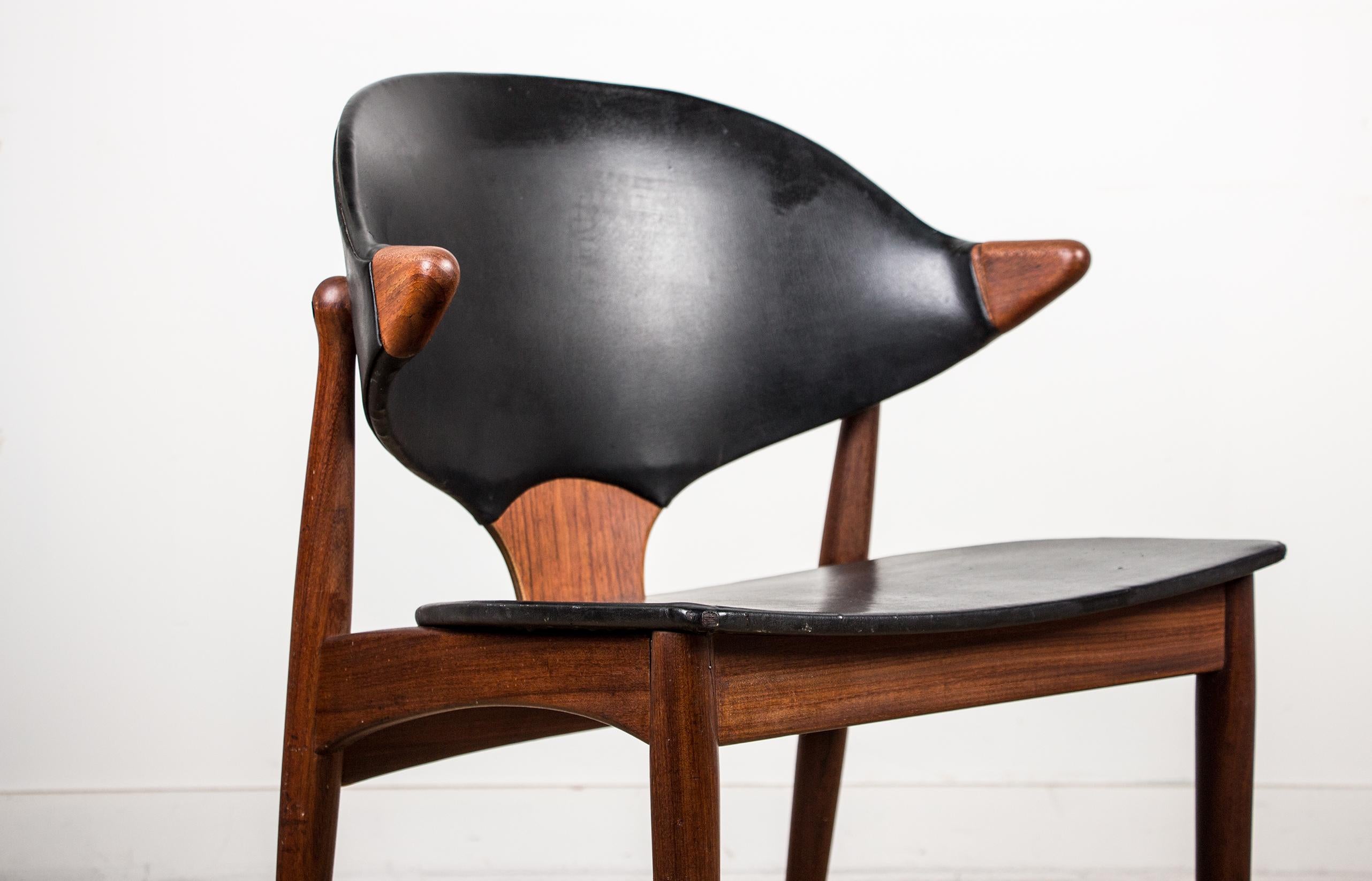 Faux Leather Danish Teak and Skai Desk Chair by Arne Vodder for Vamo Sonderborg