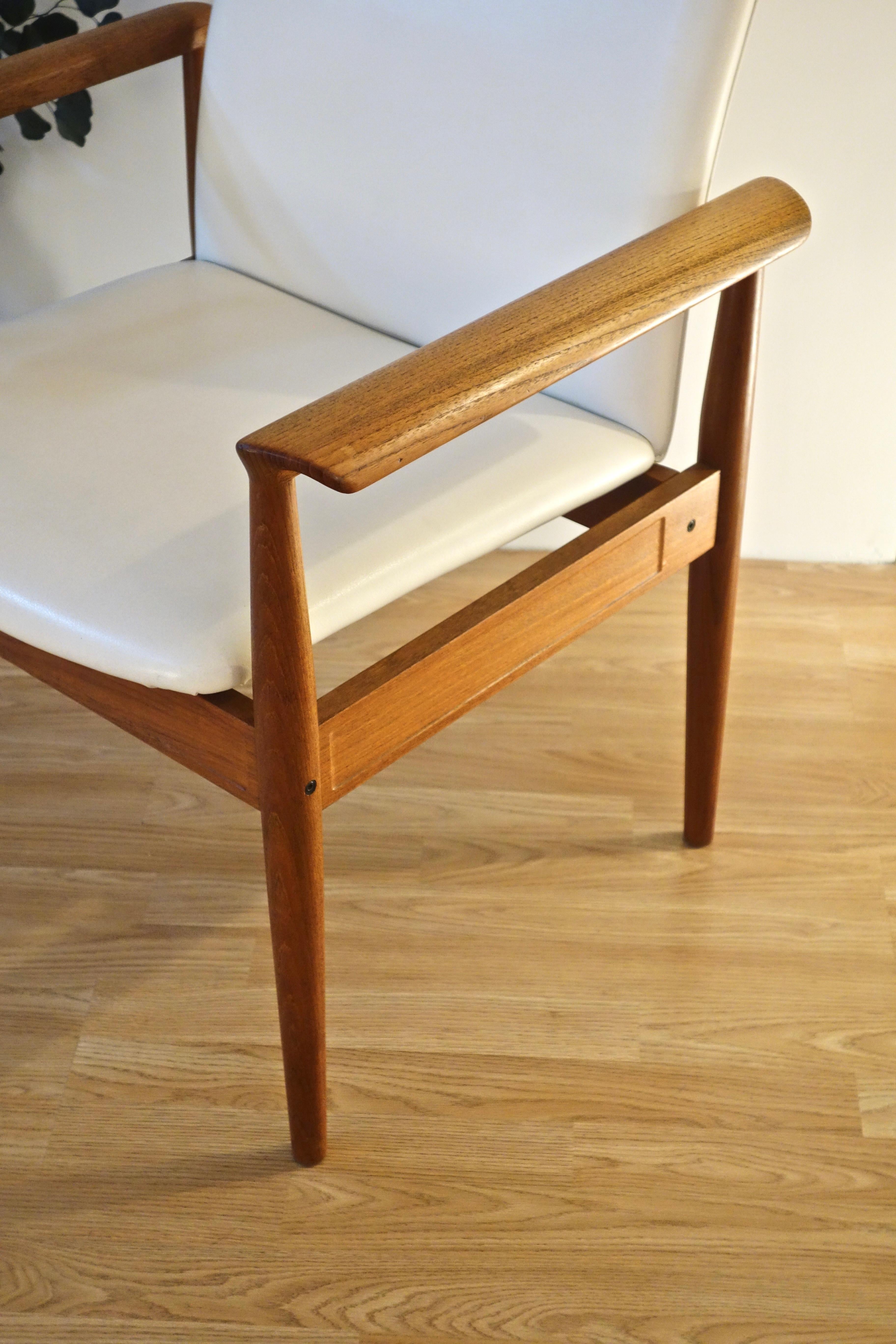 Faux Leather Danish teak armchair 209 Diplomat by Finn Juhl for France & Søn 1960s For Sale