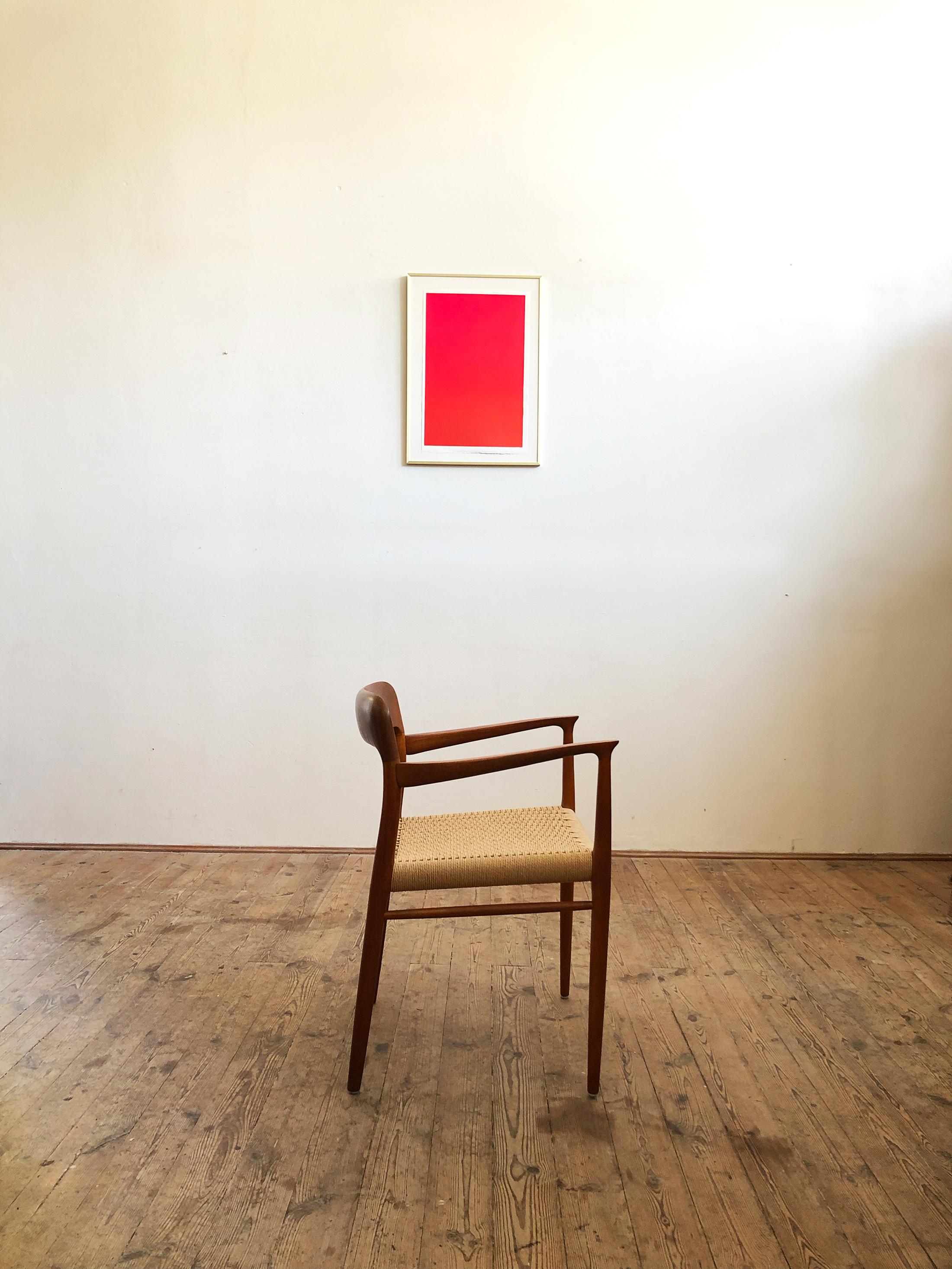 This beautiful armchair designed by Niels O. Møller and was manufactured by J.L. Møllers in Denmark. 
The model 56 was one of Niels Moller's earliest designs and remains one of his most popular. 
The chair is made out of solid teak wood and comes