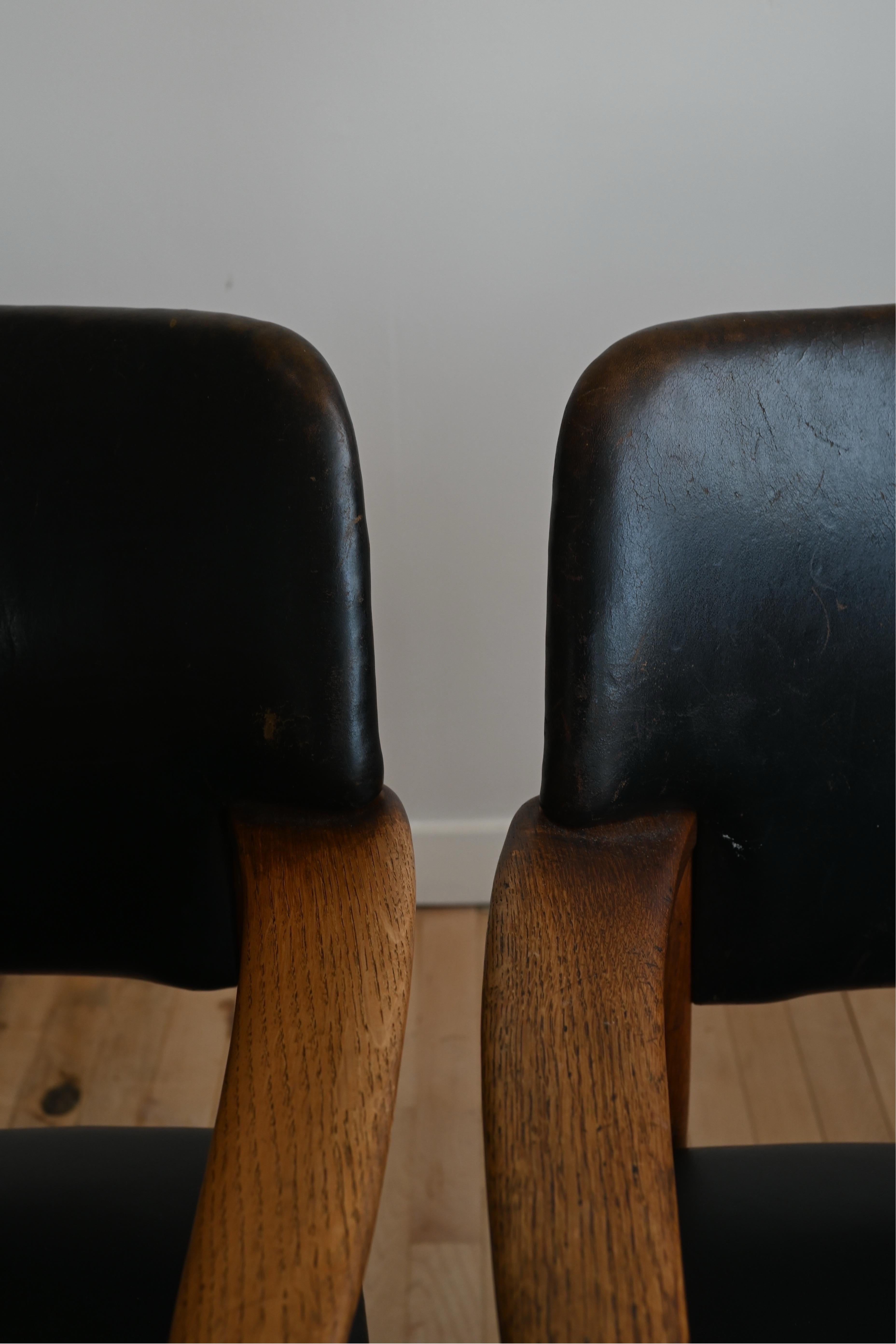 Leather Danish Teak Armchairs, a pair For Sale
